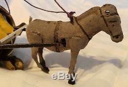 Antique c1910 Lehmann German Wind-Up Clown in Cart with Mule Mechanical Tin Toy