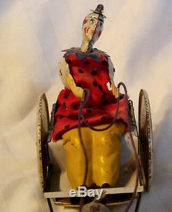 Antique c1910 Lehmann German Wind-Up Clown in Cart with Mule Mechanical Tin Toy