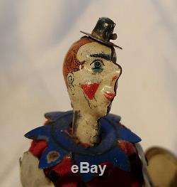 Antique c1910 Lehmann German Wind-Up Clown in Cart with Mule Mechanical Tin Toy