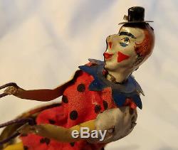 Antique c1910 Lehmann German Wind-Up Clown in Cart with Mule Mechanical Tin Toy