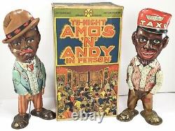 Antique tin wind up Marx Amos & Andy Walkers with Moving Eyes & ORIGINAL Box