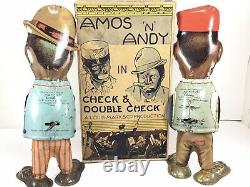 Antique tin wind up Marx Amos & Andy Walkers with Moving Eyes & ORIGINAL Box