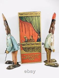Antique tin wind up Marx Amos & Andy Walkers with Moving Eyes & ORIGINAL Box