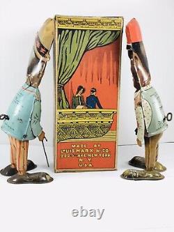 Antique tin wind up Marx Amos & Andy Walkers with Moving Eyes & ORIGINAL Box