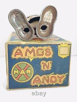 Antique tin wind up Marx Amos & Andy Walkers with Moving Eyes & ORIGINAL Box