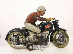 Arnold Mac 700 tin motorcycle vintage toy, clockwork windup, Germany. Xmas gift