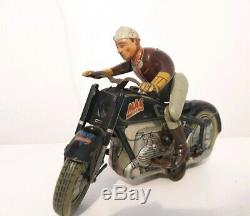 Arnold Mac 700 tin motorcycle vintage toy, clockwork windup, Germany. Xmas gift