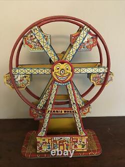 Authentic 1930s J Chein & Co USA HERCULES Tin Wind Up Toy Ferris Wheel