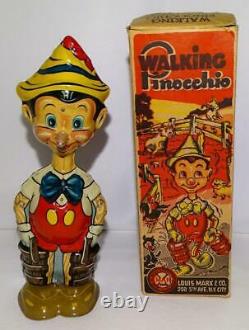 Boxed Set Disney 1939 Walking Pinocchio Marx Tin Wind-up Toy With Moving Eyes