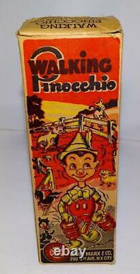 Boxed Set Disney 1939 Walking Pinocchio Marx Tin Wind-up Toy With Moving Eyes