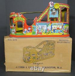 CHEIN No. 275 DISNEYLAND MECHANICAL TIN LITHO WIND-UP ROLLER COASTER IN ORIG BOX