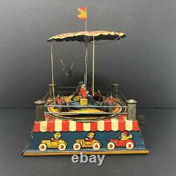 CK Sports Land Wind-Up Carnival Ride, Antique 1920's, Tin Litho