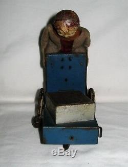 C 1900 VERY RARE Victor Bonnet Le Petit Livreur Boy Pushing Cart Clockwork Toy