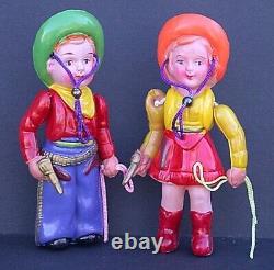 Celluloid Doll Toys Cowgirl & Cowboy 1950s Vintage Original Old Toy Moving Arms