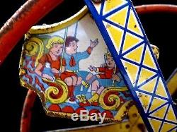 Chein Tin Litho Wind-up Metal Toy Ferris Wheel Hercules Vintage Rare Antique