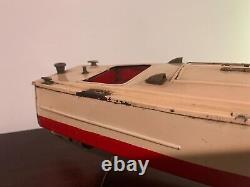 Classic 1930's Lionel-craft Wind Up Speed Boat Toy With Original Display Stand