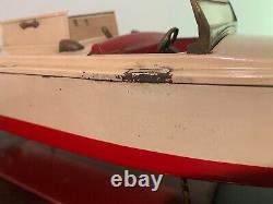 Classic 1930's Lionel-craft Wind Up Speed Boat Toy With Original Display Stand