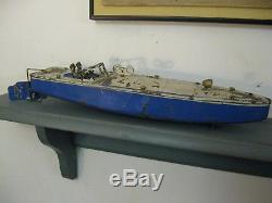 Classic vintage Tin Wind Up Toy Speed BOAT with Drivers by JEP. 17 long Working