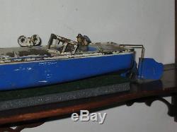 Classic vintage Tin Wind Up Toy Speed BOAT with Drivers by JEP. 17 long Working
