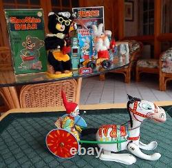 Clown On Racing Trotter 1950's Tin Wind Up Toy Boxed Mikuni Japan Rare