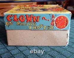 Clown On Racing Trotter 1950's Tin Wind Up Toy Boxed Mikuni Japan Rare