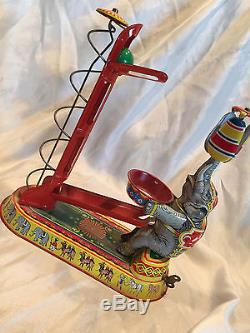 Collectible Vintage US Zone-Germany Tin Wind Up Performing Elephant Toy Litho