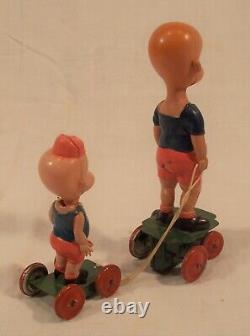 Comic Character Henry & His Brother Celluloid Windup Toy Japan With Box, Sticker