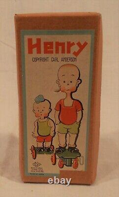 Comic Character Henry & His Brother Celluloid Windup Toy Japan With Box, Sticker