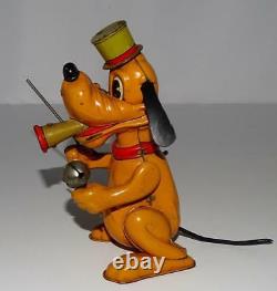DISNEY 1950's PLUTO THE DRUM MAJOR LITHOGRAPHED TIN WINDUP TOY+LOUD HORN+EX
