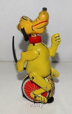 DISNEY 1950's PLUTO TIN LITHOGRAPHED UNICYCLIST LINEMAR WIND-UP TOY+LABEL