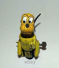 DISNEY 1950's PLUTO TIN LITHOGRAPHED UNICYCLIST LINEMAR WIND-UP TOY+LABEL