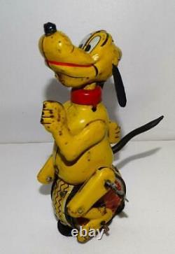 DISNEY 1950's PLUTO TIN LITHOGRAPHED UNICYCLIST LINEMAR WIND-UP TOY+LABEL