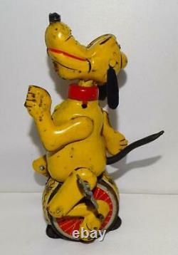 DISNEY 1950's PLUTO TIN LITHOGRAPHED UNICYCLIST LINEMAR WIND-UP TOY+LABEL