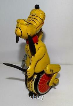 DISNEY 1950's PLUTO TIN LITHOGRAPHED UNICYCLIST LINEMAR WIND-UP TOY+LABEL