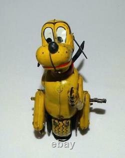 DISNEY 1950's PLUTO TIN LITHOGRAPHED UNICYCLIST LINEMAR WIND-UP TOY+LABEL