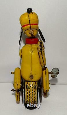 DISNEY 1950's PLUTO TIN LITHOGRAPHED UNICYCLIST LINEMAR WIND-UP TOY+LABEL