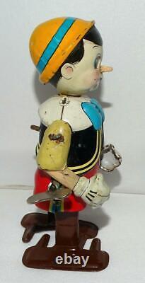 DISNEY 1950's WALKING PINOCCHIO TIN WIND-UP TOY BY LINEMAR-WORKS GREAT