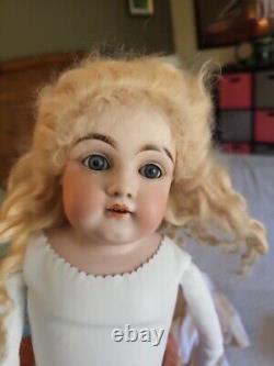 Dep 10 154 Kestner Bisque Head Antique 22 Doll Leather Body Blue Eyes