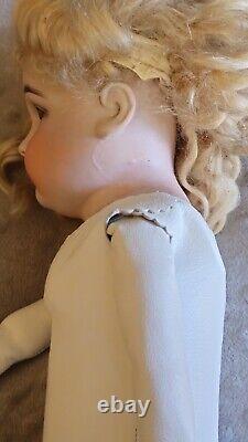 Dep 10 154 Kestner Bisque Head Antique 22 Doll Leather Body Blue Eyes