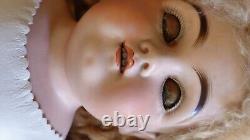 Dep 10 154 Kestner Bisque Head Antique 22 Doll Leather Body Blue Eyes