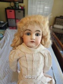 Dep 10 154 Kestner Bisque Head Antique 22 Doll Leather Body Blue Eyes