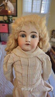 Dep 10 154 Kestner Bisque Head Antique 22 Doll Leather Body Blue Eyes