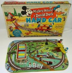 Disney 1955 Near Mint Mickey Mouse/donald Duck Handcar Set+scarce Original Box