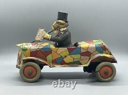 Distler 1920's Uncle Wiggily's Crazy Car Tin Windup Germany Howard Garis RARE