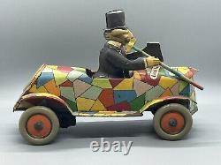 Distler 1920's Uncle Wiggily's Crazy Car Tin Windup Germany Howard Garis RARE