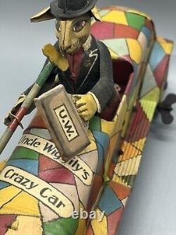 Distler 1920's Uncle Wiggily's Crazy Car Tin Windup Germany Howard Garis RARE