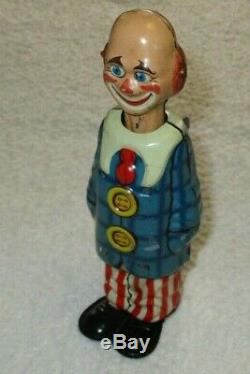 Distler Occupied German Clown Opening Eyes W Key 1940's Tin Litho Wind Up Works