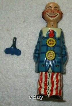 Distler Occupied German Clown Opening Eyes W Key 1940's Tin Litho Wind Up Works