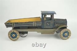 Distler Tin Wind Up Dump Truck Vintage 1930s Blue Variation 10.5 L Germany