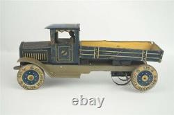 Distler Tin Wind Up Dump Truck Vintage 1930s Blue Variation 10.5 L Germany